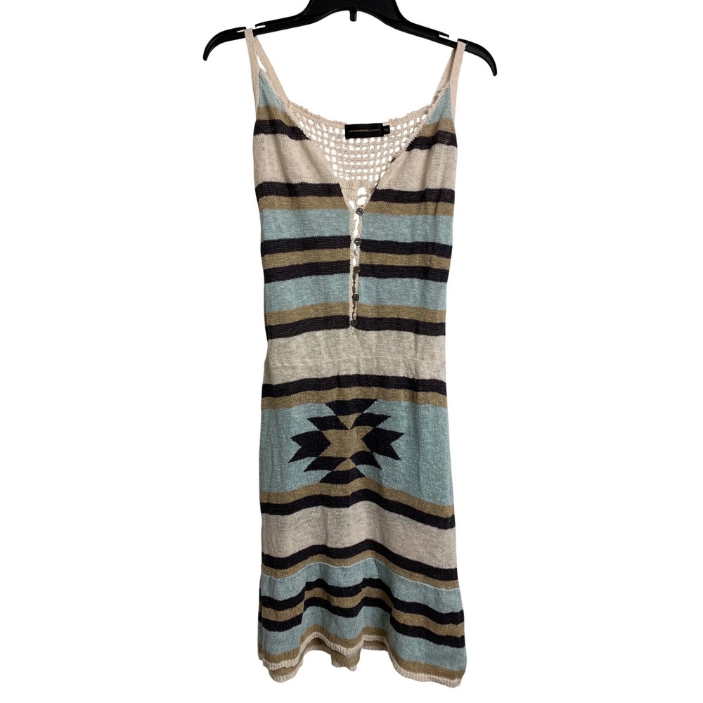 Eternal Sunshine Creations Knit Mini Dress Southwest Crochet Striped Blue Tan M